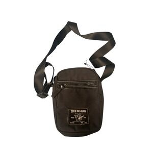 True Religion Crossbody‎ Bag Mens OS Black Excellent Canvas Buddha Patch Zip Bag